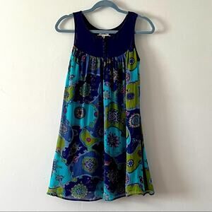 Sweetness Blue Purple Pink Green Sleeveless Silk Swing Dress size XS